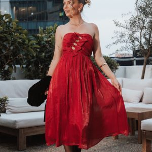 Mila Strapless Midi Dress - Red(XS)